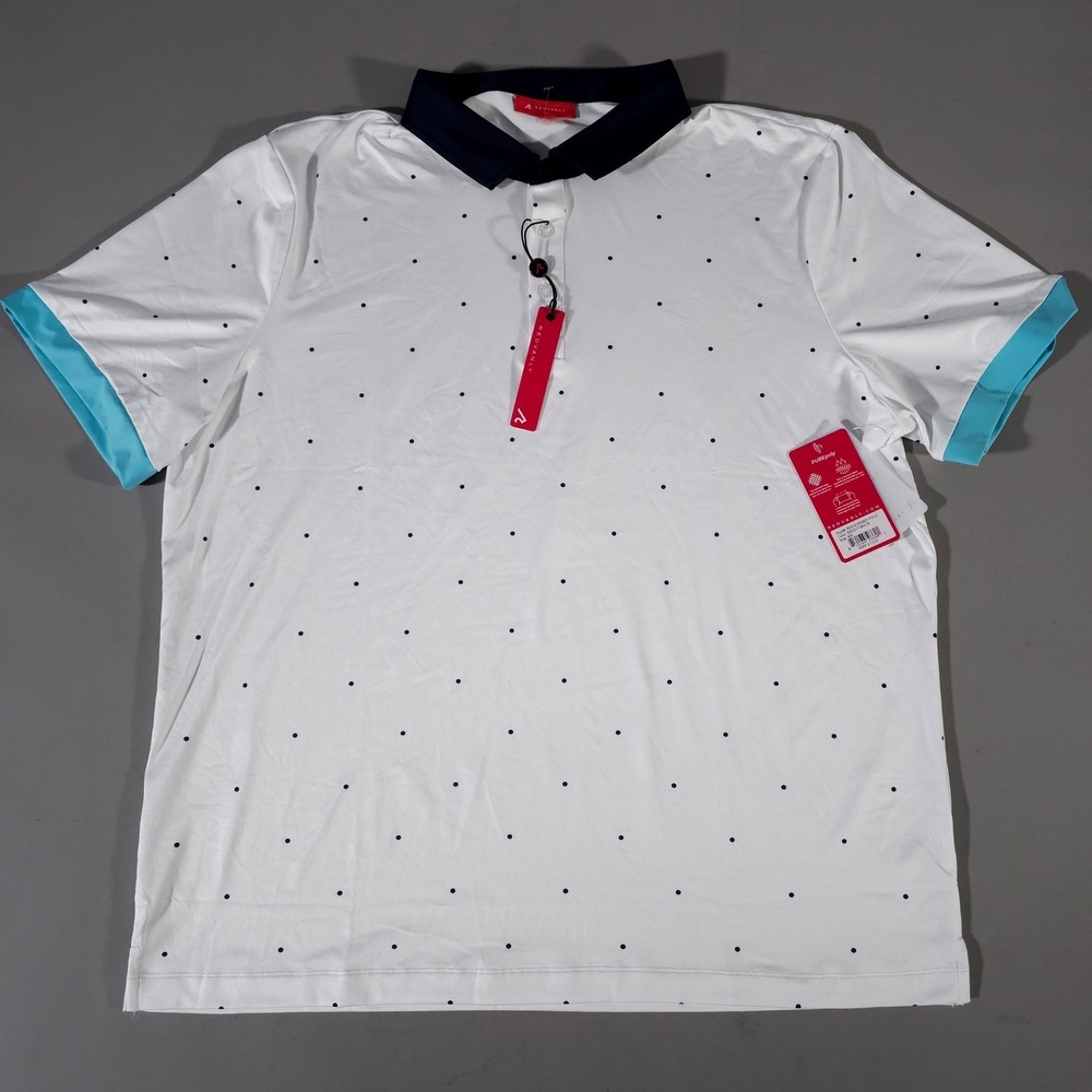 REDVANLY Ramey Polo Mens XXL Bright White Polka Dot Golf‎ Shirt R2516